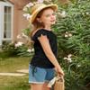 Arshiner Short Sleeve T Shirts for Girls Girls Summer Shirt Ruffle Sleeves Ruched Knot Side Casual Summer Tee Tops Forest Black 11-12 Years view 2