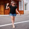 Arshiner Short Sleeve T Shirts for Girls Girls Summer Shirt Ruffle Sleeves Ruched Knot Side Casual Summer Tee Tops Forest Black 11-12 Years view 3