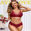 Avidlove Lingerie Set For Women Sexy Lingerie 2 Piece Lace Bra and Panty Sets Babydoll Outfits Wine red view 3