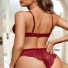 Avidlove Lingerie Set For Women Sexy Lingerie 2 Piece Lace Bra and Panty Sets Babydoll Outfits Wine red view 4