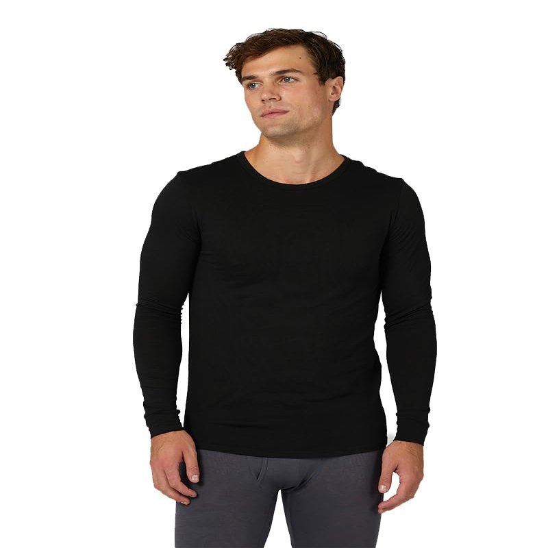 32 Degrees Heat Men's Lightweight Crew Baselayer Top | Form Fitting | Long Sleeve| 4-Way Stretch | Thermal, Black, XX-Large