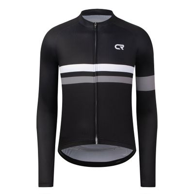 Coconut Ropamo CR Long Sleeve Cycling Jersey Mens, 3+1 Zipper Pockets Bicycle Tops Quick Dry Breathable Biking Shirt (Black/Grey, 3X-Large)