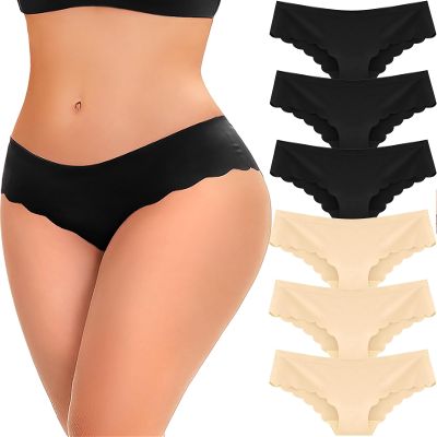 6 pack Seamless Underwear for Women Sexy Low Rise Hipster Wave Edge No Show Bikini Panties Womens Cheeky S-XL