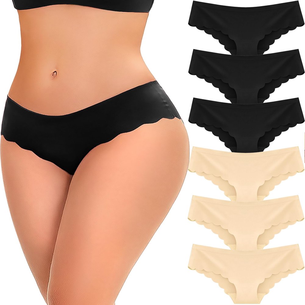 6 pack Seamless Underwear for Women Sexy Low Rise Hipster Wave Edge No Show Bikini Panties Womens Cheeky S-XL