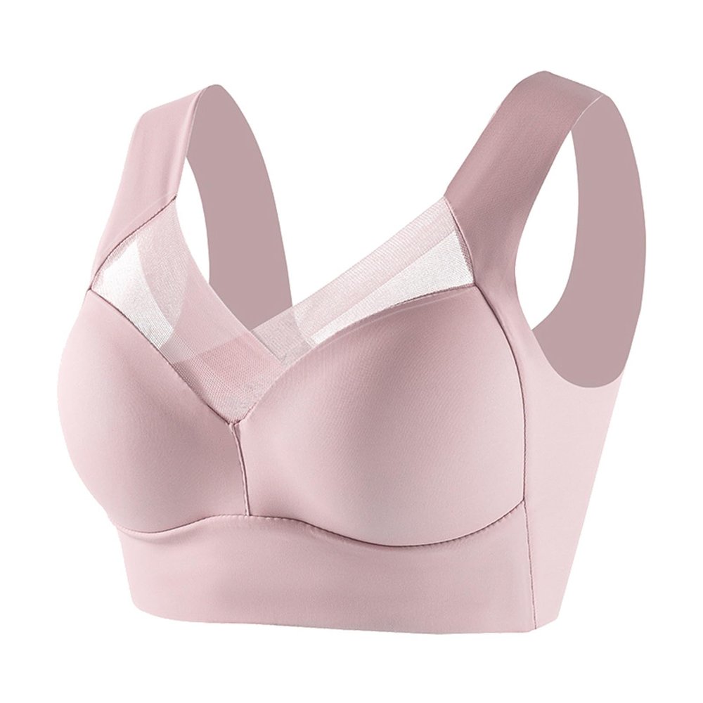 Zenchic Seamless Sexy Push Up Wireless Bra - Ice Silk Posture Correcting Bra in Pink, Size 44B