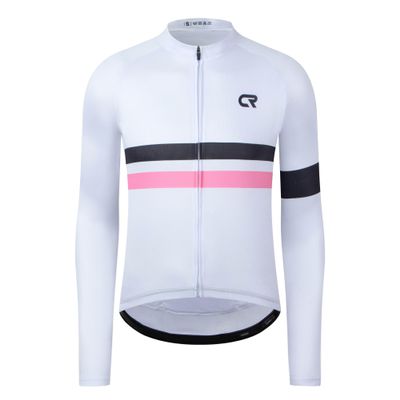 Coconut Ropamo CR Long Sleeve Cycling Jersey Mens, 3+1 Zipper Pockets Bicycle Tops Quick Dry Breathable Biking Shirt (White/Pink, M)