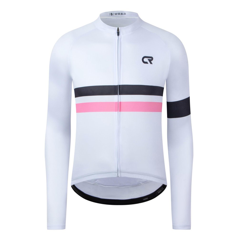 Coconut Ropamo CR Long Sleeve Cycling Jersey Mens, 3+1 Zipper Pockets Bicycle Tops Quick Dry Breathable Biking Shirt (White/Pink, 3XL)