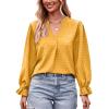 Autumn Jacquard T-Shirt V-Neck Loose Long-Sleeved Umbrella Sleeve top(Yellow-L) view 1