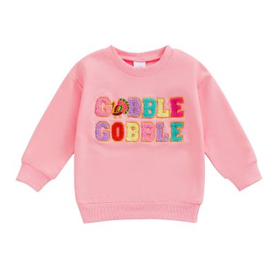 JLKGICF Toddler Baby Girl Thanksgiving Outfit Gobble Sweatshirt Crewneck Pullover Sweater Long Sleeve Shirts Fall Clothes(Pink Gobble Gobble, 18-24 Months)