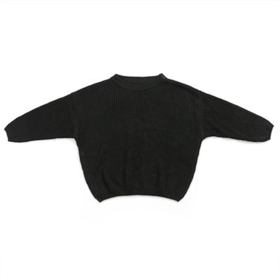 Bestgift Children's Solid Color Sweater Fall and Winter Pullover Knit Sweater Tops Black X-Small