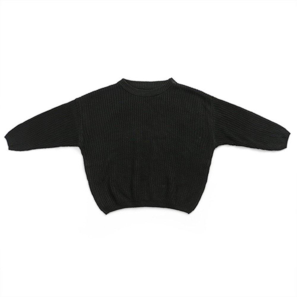 Bestgift Children's Solid Color Sweater Fall and Winter Pullover Knit Sweater Tops Black X-Small