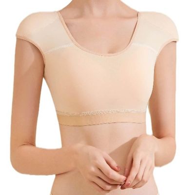 Women Elastic Soft Underwear Lingerie Tops 2 in 1 Built-in Shoulder Pad Ladies Padded Tank Top Shirt(Skin color,Small)
