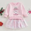 Aifawile Toddler Kids Baby Girl Christmas Outfits Santa Print Crewneck Sweatshirt Tops Tutu Skirts Set Fall Winter Clothes (06- Santa Pink, 3-4 Years) view 2