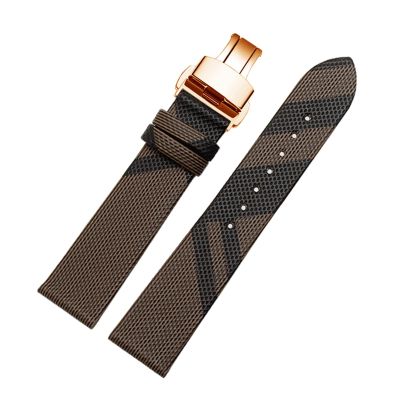 HUOJUA Plaid Pattern Leather+PU Strap 12 14 16 18 20 22mm Black Brown Bracelet Compatible With BU19384 Men And Women Watch Chain(Brown rose gold B,20mm)