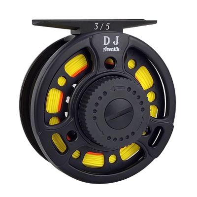 Aventik DJ Fly Reel 3/5 5/7 7/9 Super Large Arbor Fly Fishing Reel Fresh Water and Salt Water Aluminum Fly Reel Three Colors to Choose (Black 3/5 with Line)