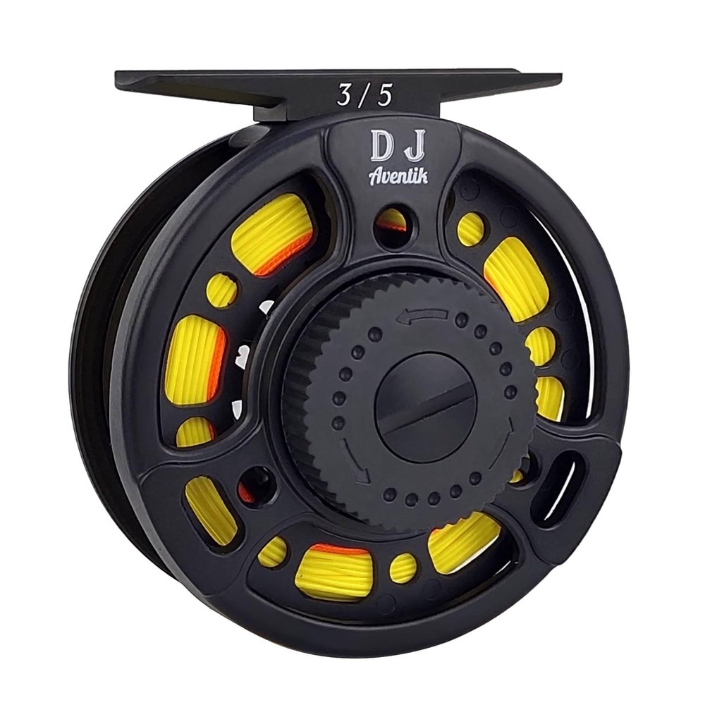 Aventik DJ Fly Reel 3/5 5/7 7/9 Super Large Arbor Fly Fishing Reel Fresh Water and Salt Water Aluminum Fly Reel Three Colors to Choose (Black 3/5 with Line)