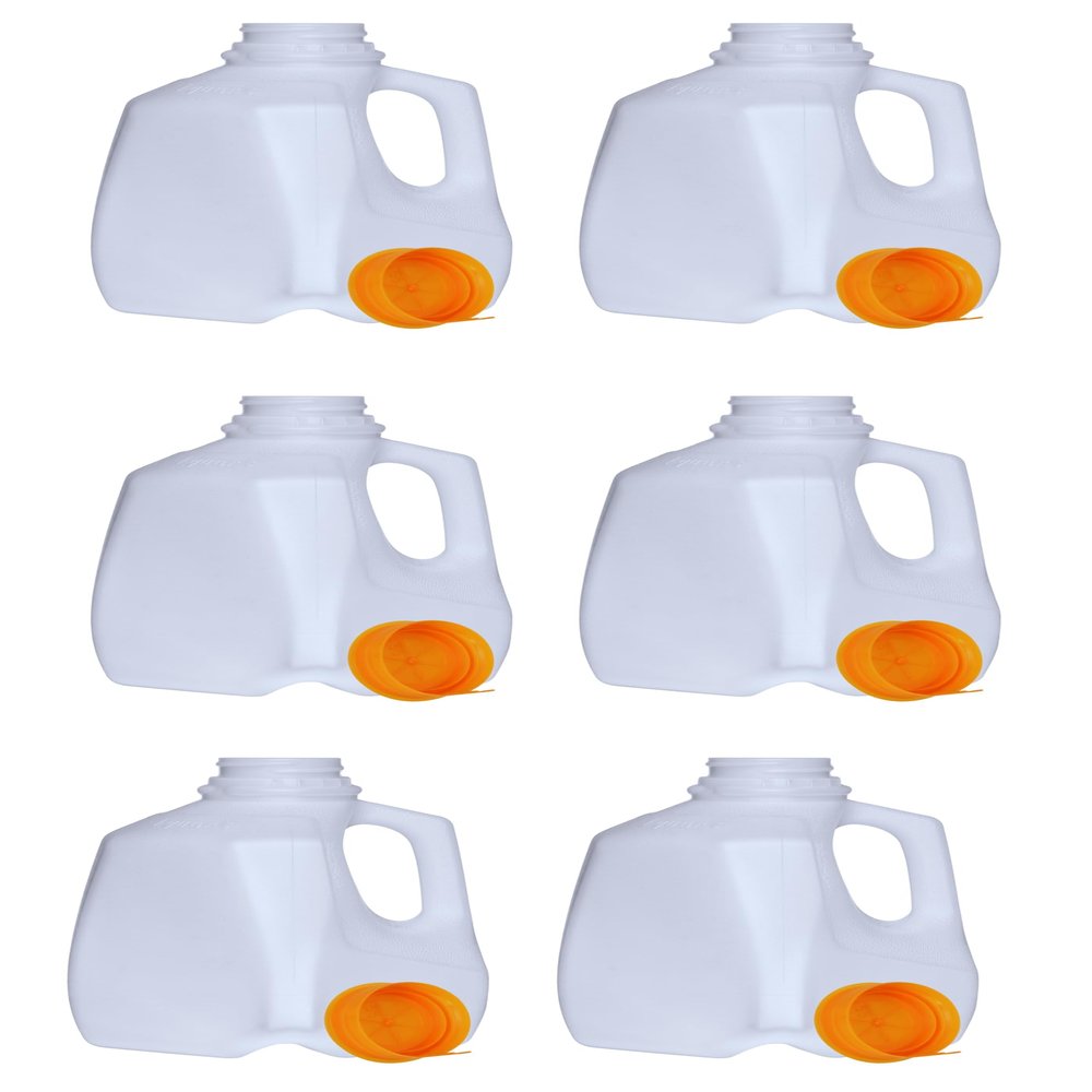 32 Oz Plastic Mini Jugs (6 PACK) 1-Quart / 32-Ounce Bottles with Orange Snap-On Caps for Juice, Water, Sports and Protein Drinks and Milk, BPA-Free, Made in USA