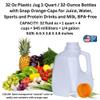 32 Oz Plastic Mini Jugs (6 PACK) 1-Quart / 32-Ounce Bottles with Orange Snap-On Caps for Juice, Water, Sports and Protein Drinks and Milk, BPA-Free, Made in USA view 2