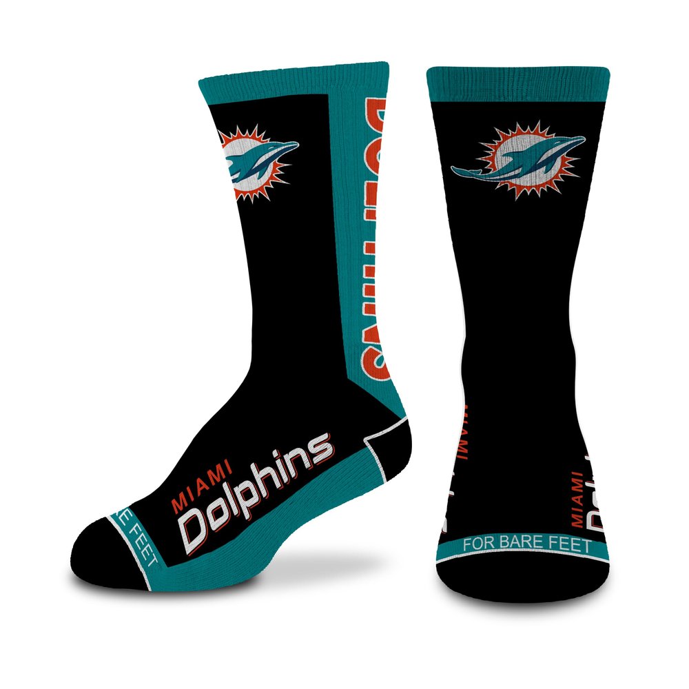 For Bare Feet - NFL MVP Classic Team Logo Youth Size Kids Crew Socks Approx. 4-8 years old (US, Alpha, One Size, Regular, Regular, Youth, Miami Dolphins)