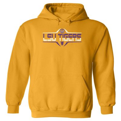 CornBorn LSU Tigers Sweatshirt - Hooded Fleece Tigers Football Laces Striped - Gold - 4X