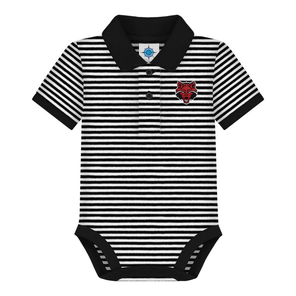 Creative Knitwear College Baby Officially Licensed Striped Polo Bodysuit - Arkansas State Logo, Black/White, for Boys & Girls, 0-3 Months
