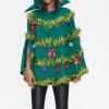 RUIWANBBY Christmas Tree Poncho Costume for Women Bow Ball Shining Decor Hooded Cloak Cape Xmas Cosplay Dress Up Outfit (Green, XL) view 2