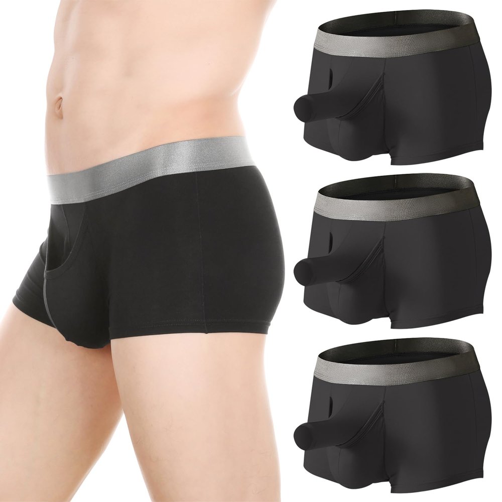 Cerahome Men's Underwear Separated Pouch Modal Boxer Briefs Elephant Nose Turnks Tagless Boxers (US, Alpha, Large, Regular, Regular, Black*3)