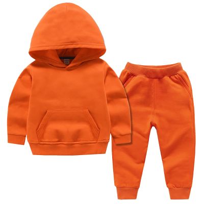 Boys Girls 2pcs Velvet Hooded Tracksuit Toddler Kids Fleece Hoodi Top + Sweatpants Jogger (B-Orange, 5-6 Years)