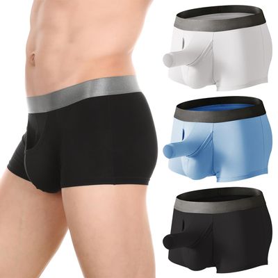 Cerahome Men's Underwear Separated Pouch Modal Boxer Briefs Elephant Nose Turnks Tagless Boxers (US, Alpha, XX-Large, Regular, Regular, Black+White+Blue)
