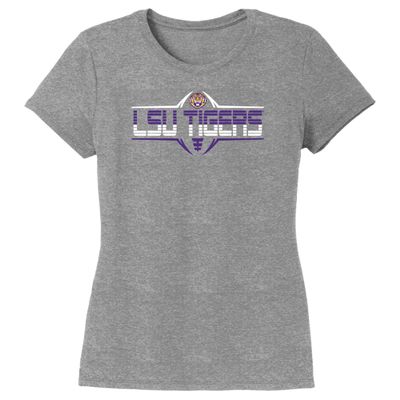 CornBorn Louisiana State University Tshirt - Women's Premium Tri-Blend Tigers Football Laces Striped - Gray - Medium
