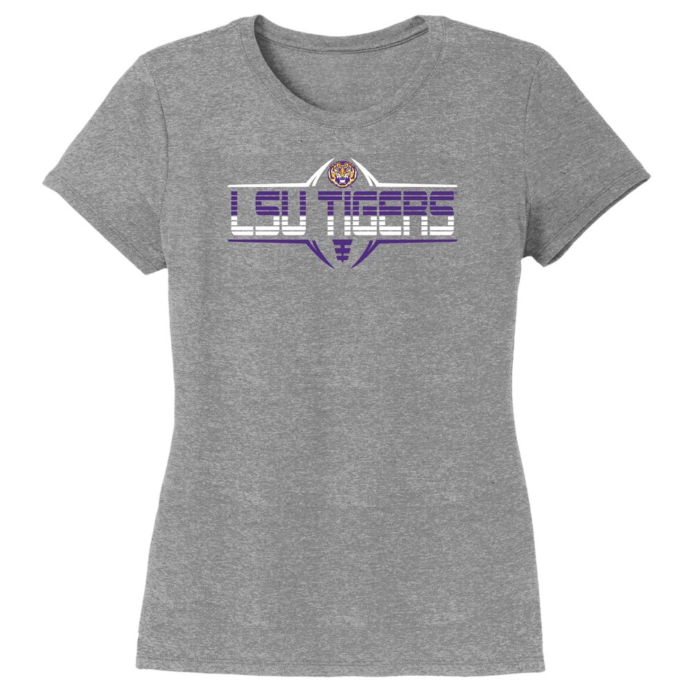CornBorn Louisiana State University Tshirt - Women's Premium Tri-Blend Tigers Football Laces Striped - Gray - Medium