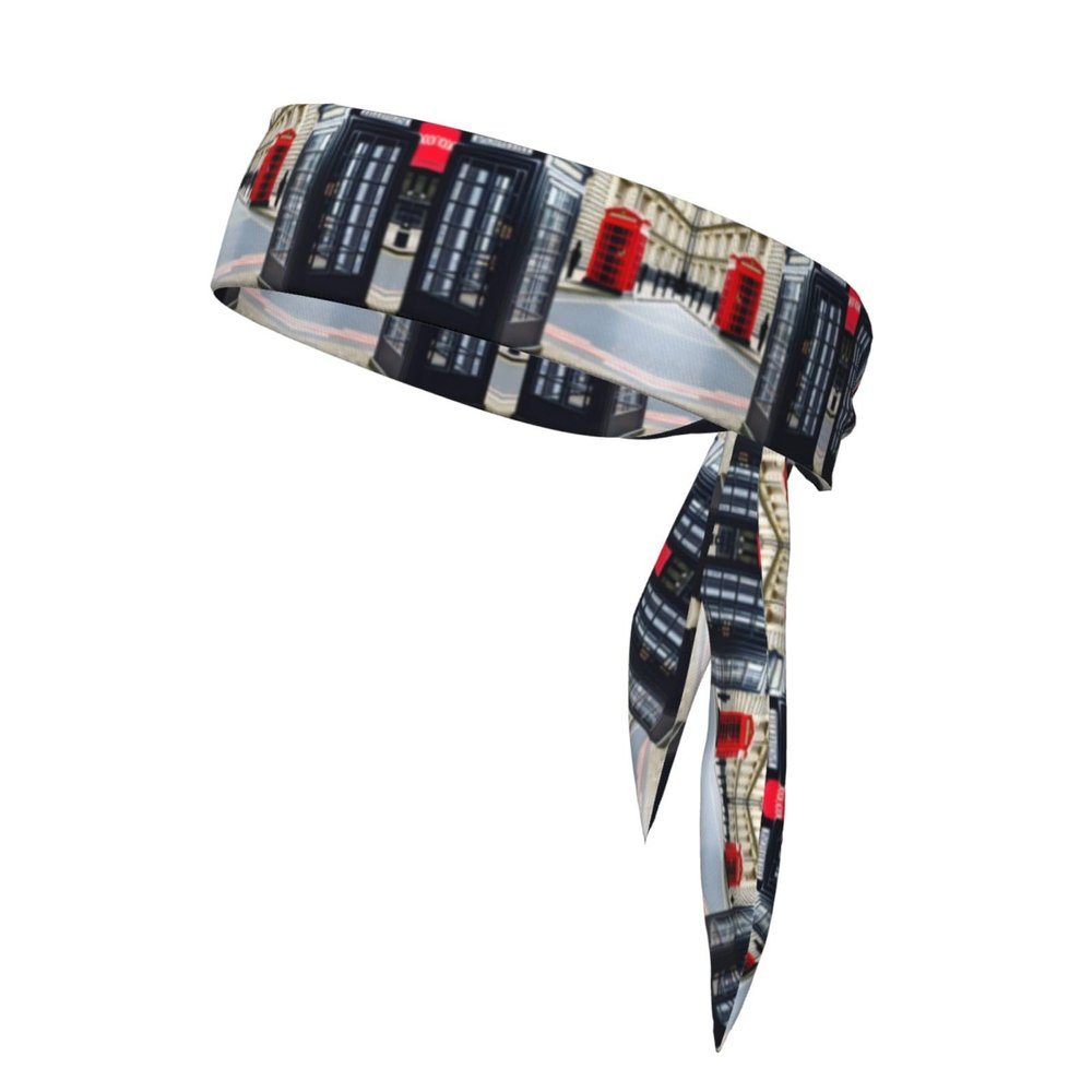 Telephone Booth Head Tie Print Headband,Unisex Adult Sweatband Sports Headbands Moisture Wicking Workout,for Running,Training,Yoga