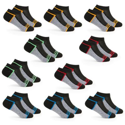 Fruit of the Loom Boys Socks - Low Cut Ankle 10 Pack - Cushioned, Breathable, No Show Black Socks, Medium