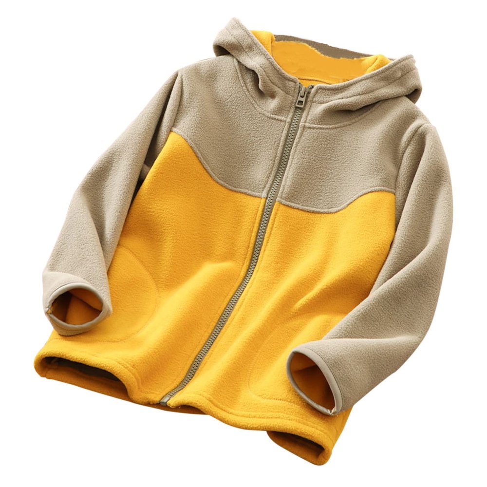 Youth Polar Fleece Hoodie Jacket for Boy Girl Zip up Color Block Hooded Sweatshirt Kids Toddler (Yellow, 5-6 Years)