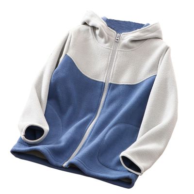 Youth Polar Fleece Hoodie Jacket for Boy Girl Zip up Color Block Hooded Sweatshirt Kids Toddler Fall (Grey, 7-8 Years)