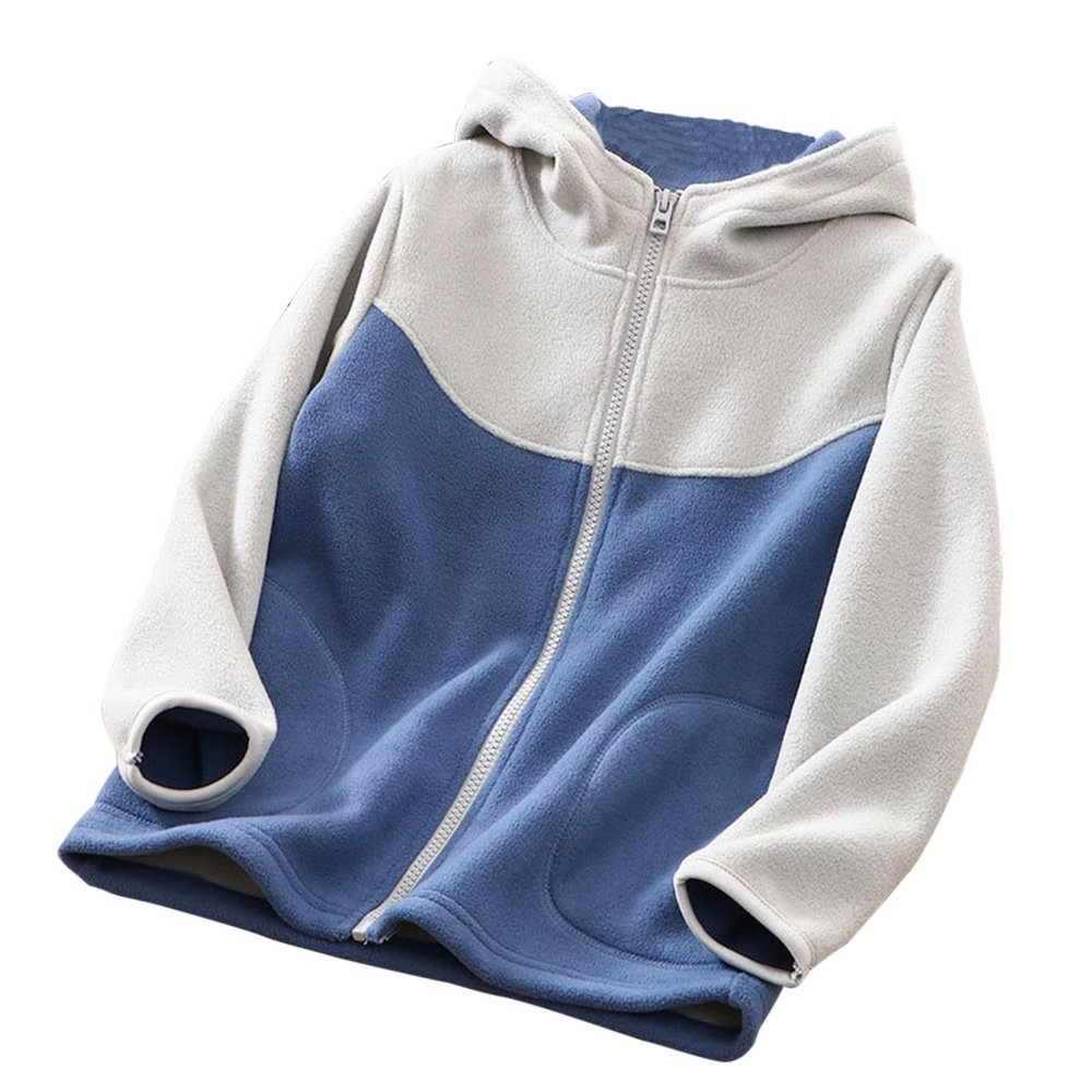 Youth Polar Fleece Hoodie Jacket for Boy Girl Zip up Color Block Hooded Sweatshirt Kids Toddler Fall (Grey, 7-8 Years)