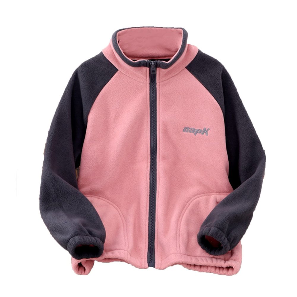 Boy's Full Zip Polar Fleece Jacket Teen Girl's Color Block Sweatshirt Kids Fall Windproof Coat (Pink, 15-16 Years)