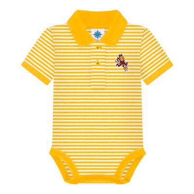 Creative Knitwear College Baby Striped Polo Bodysuit - Arizona State Sparky Logo, Gold/White, for Boys & Girls, 3-6 Months