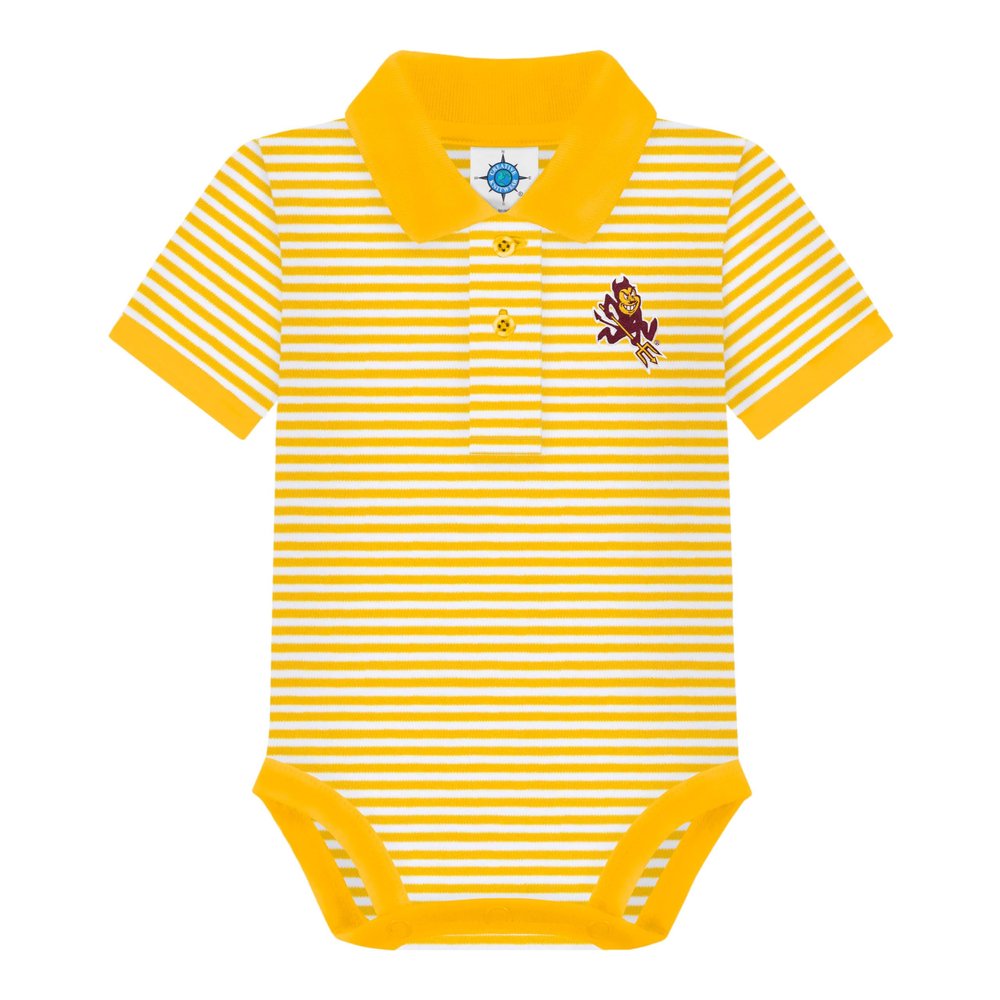 Creative Knitwear College Baby Striped Polo Bodysuit - Arizona State Sparky Logo, Gold/White, for Boys & Girls, 3-6 Months