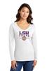 CornBorn Womens LSU Tigers Tee Shirt - Long Sleeve V-Neck LSU Tigers 3-Stripe - White - 3X view 2