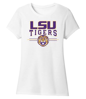 CornBorn LSU Tigers Plus Size Shirt - Women's Premium Tri-Blend LSU Tigers 3-Stripe - White - 4X