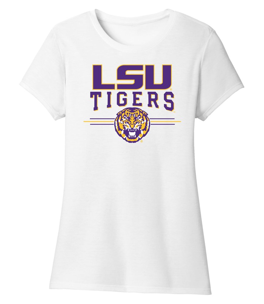 CornBorn LSU Tigers Plus Size Shirt - Women's Premium Tri-Blend LSU Tigers 3-Stripe - White - 4X