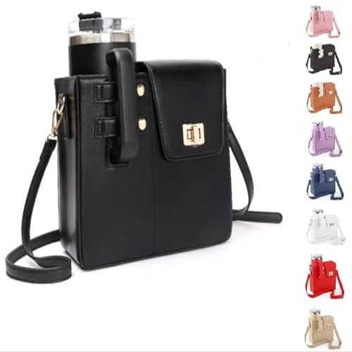 Crossbody Bag Purse for Stanley Cup Bag 2025 New Outdoor Portable Water Bottle Holder with Adjustable Shoulder Strap (Black)
