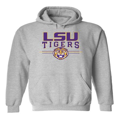 CornBorn Louisiana State University Hoodie Sweatshirt - Hooded Fleece LSU Tigers 3-Stripe - Gray - XL