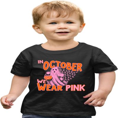 2T Black Toddler in October We Wear Pink Breast Cancer Halloween Toddler T-Shirt