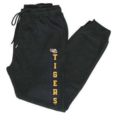 CornBorn LSU Jogger Sweatpants - Premium Fleece Vertical Louisiana State University Tigers - Black - XL