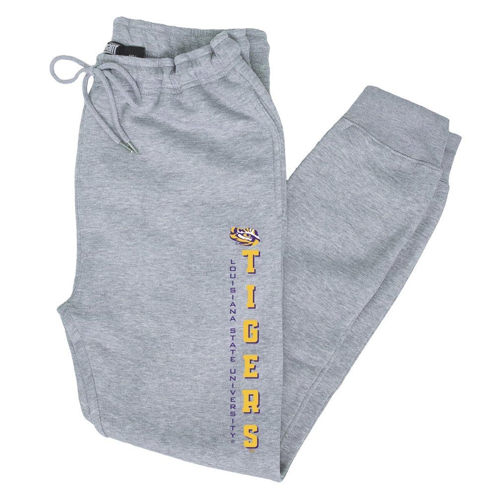 CornBorn Louisiana State University Jogger Sweatpants - Premium Fleece Vertical Louisiana State University Tigers - Gray - Medium