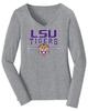 CornBorn Womens Plus Size LSU Tigers Tee Shirt - Long Sleeve 3-Stripe LSU Tigers - Gray - 4X view 1