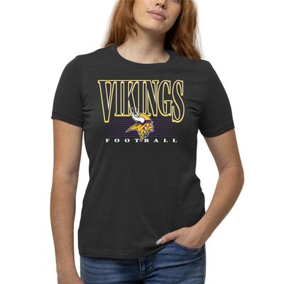 Team Fan Apparel NFL Womens Overtime Blueprint Tag-Less T-Shirt, Ladies Football Tee, Short Sleeve, Soft Cotton, Vintage (Minnesota Vikings - Black, Medium)