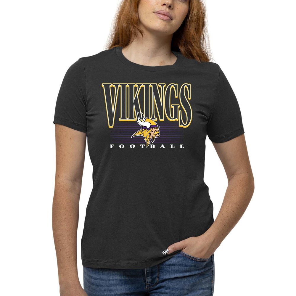 Team Fan Apparel NFL Womens Overtime Blueprint Tag-Less T-Shirt, Ladies Football Tee, Short Sleeve, Soft Cotton, Vintage (Minnesota Vikings - Black, Medium)